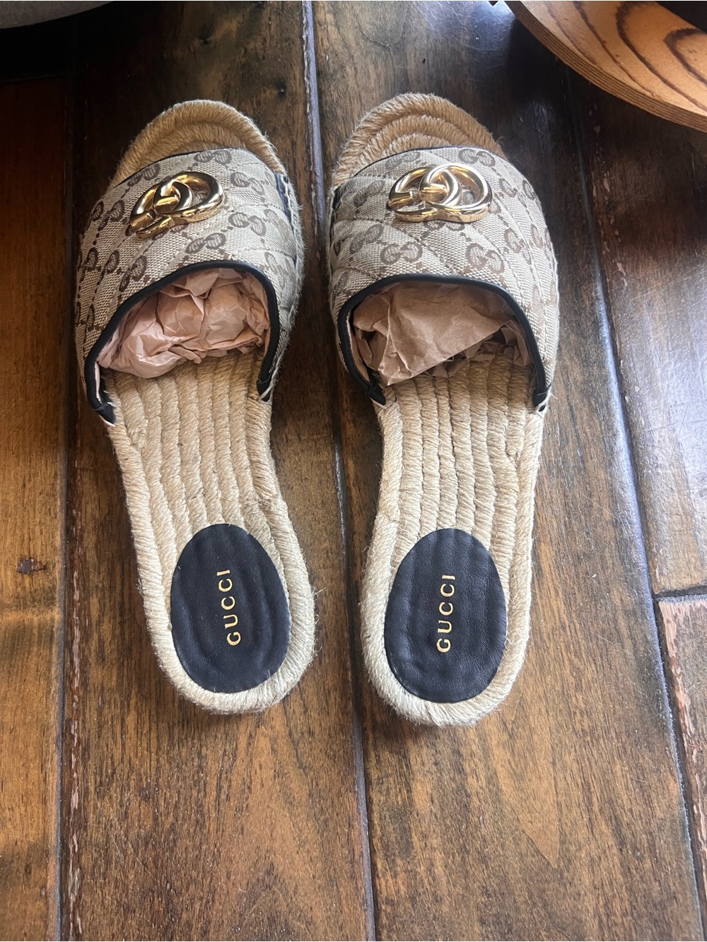Gucci Marmont gold GG Monogram Matelasse Canvas Slide Espadrille Sandals EU 41 - Picture 6 of 16
